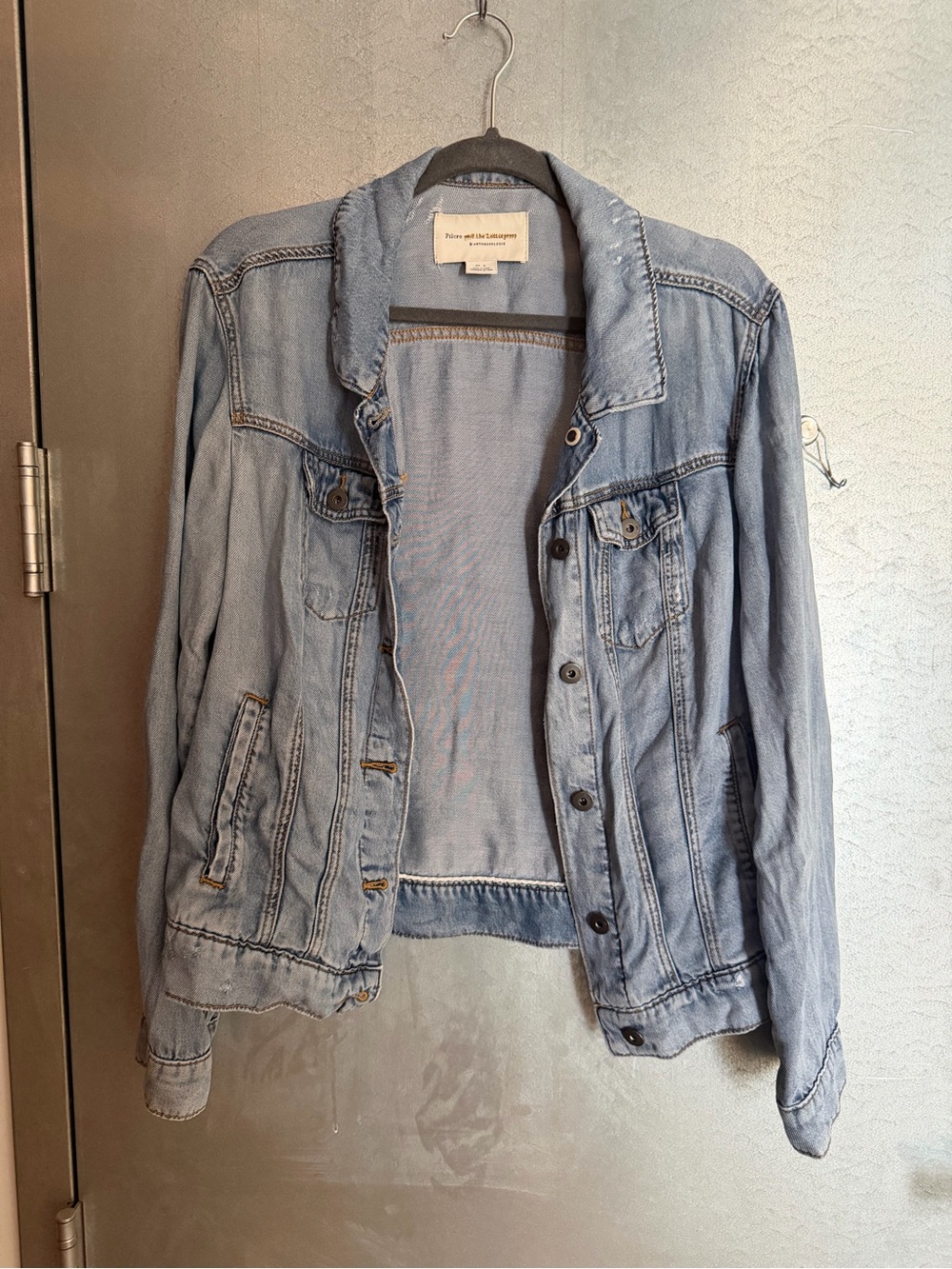 Anthropologie Light Blue Washed Denim Trucker Jacket
